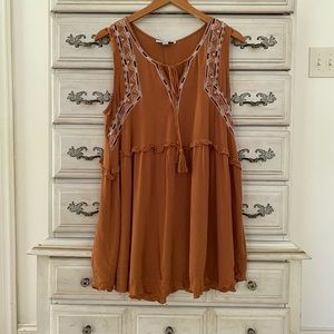 Tan Embroidered Babydoll Top